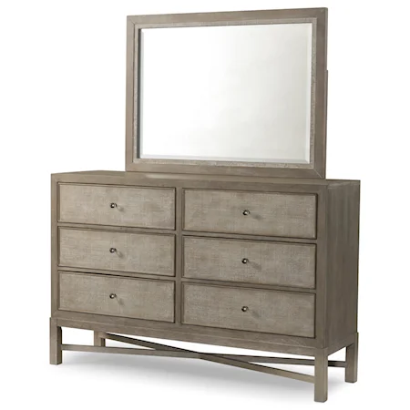 Transitional Dresser and Mirror Set with AC Outlets